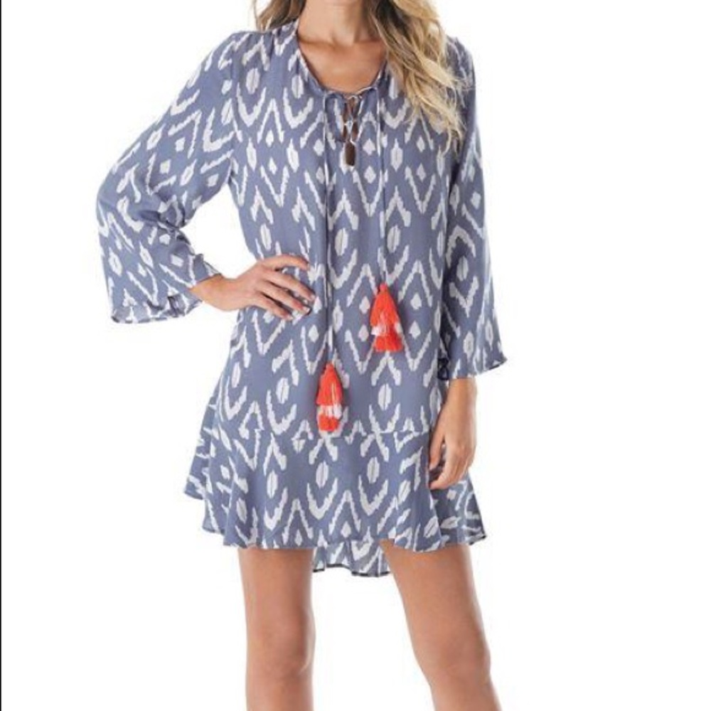 Chevron High-low BoHo Tassel Dress Blue